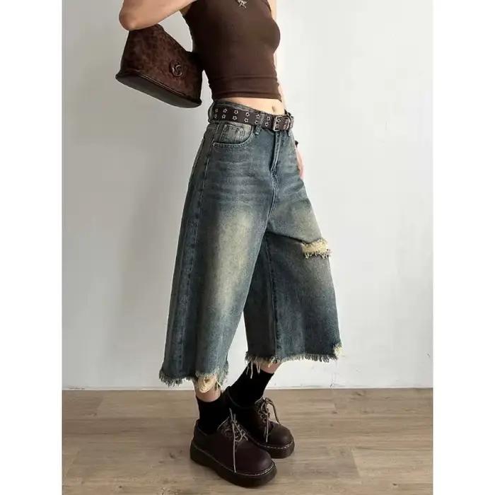 Jean taille haute à jambe large pour femme