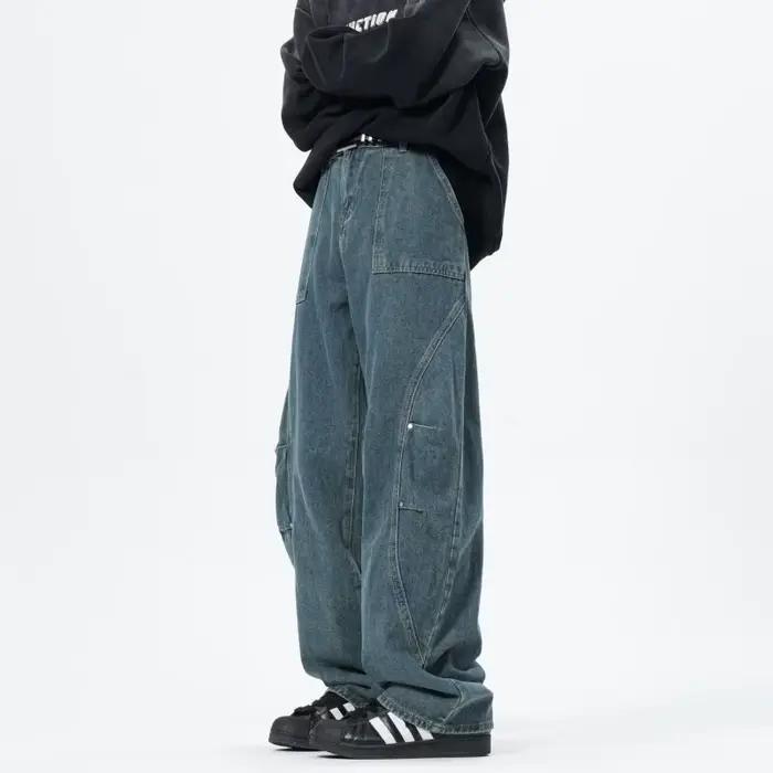 Jeans droits baggy unisexes de style patchwork pour hommes