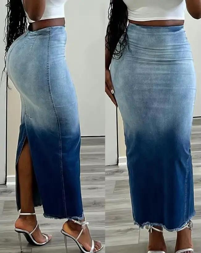 Robe courte en denim à imprimé tie-dye pour femme