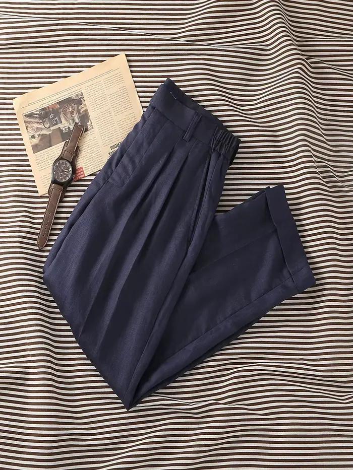 Pantalon décontracté italien 2026 style Old Money bleu marine à chevrons
