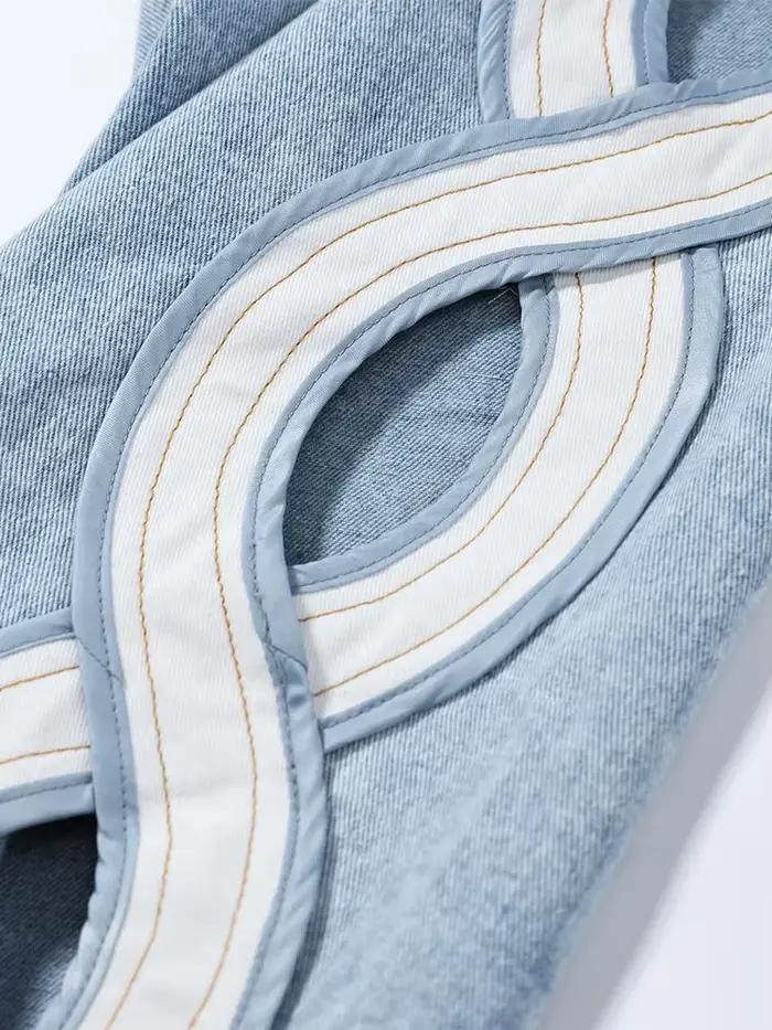 Jean Femme Tendance Été en Denim Taille Haute à Découpes