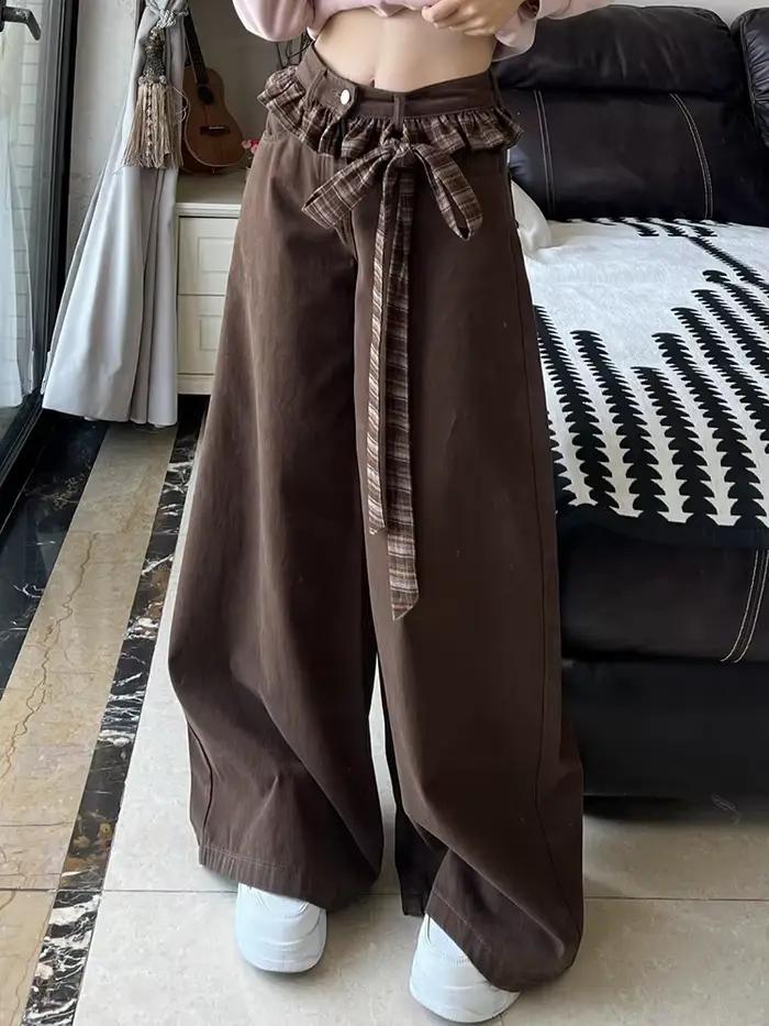 Jean Vintage en Patchwork avec nœud pour femmes