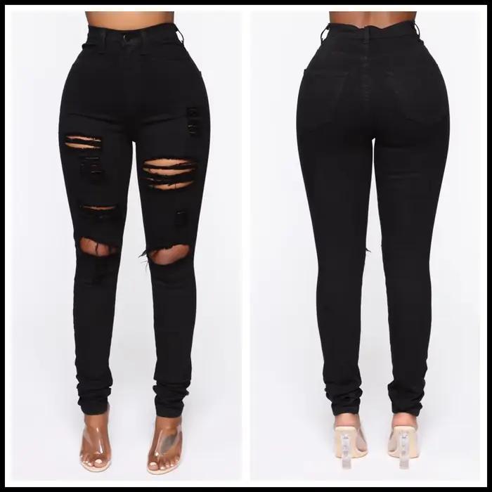Pantalon crayon déchiré noir haut élastique pour femmes printemps été occassions sociales professionnelles