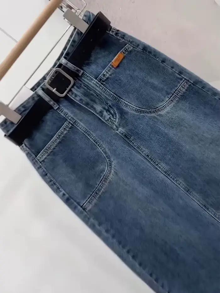Jupe en jean bleu délavé pour femme