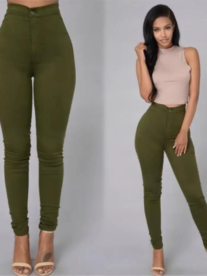 Couleur unie jean moulant Femme blanc noir taille haute rendu