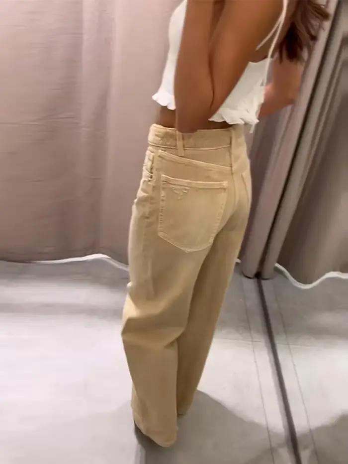 Jean taille mi-haute à revers pour femme
