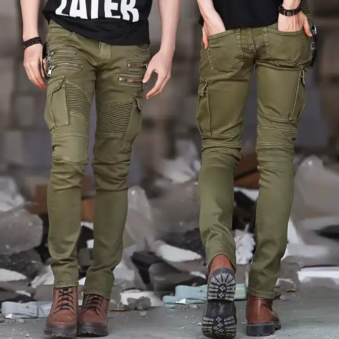 Jean de motard en denim vert pour homme