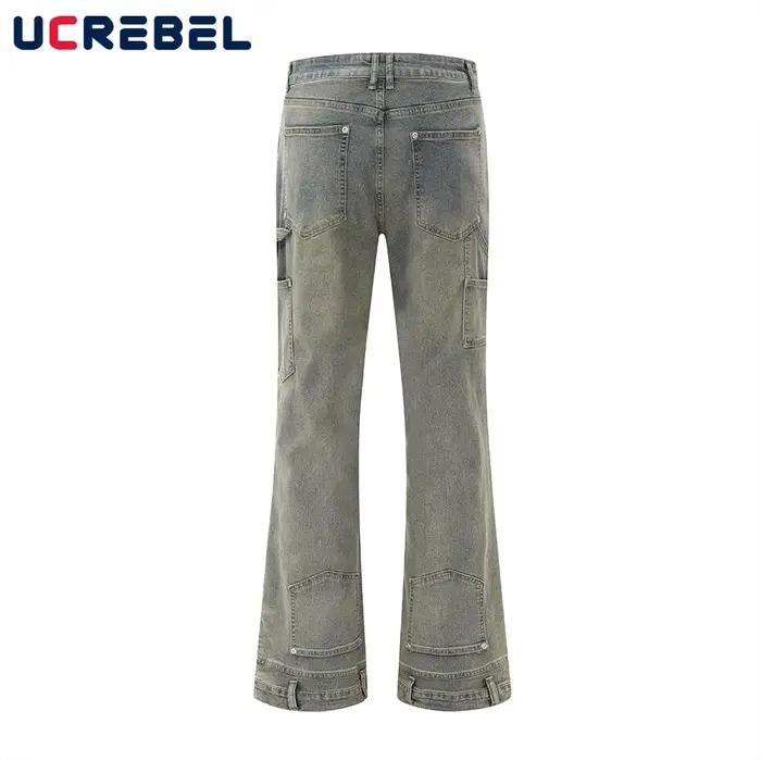 Pantalon évasé en denim à double genou pour homme