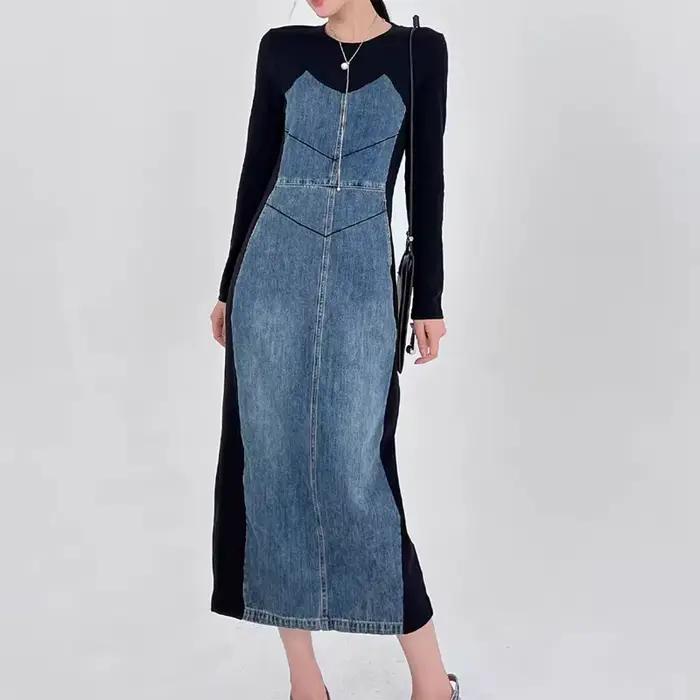 Robe en Jean épissé à manches longues
