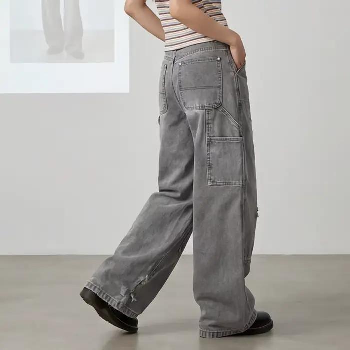 IEFB Style américain déconstruit Silhouette en détresse hommes coupe botte jean vêtements de travail Chic ample sale teint bûche Denim pantalon