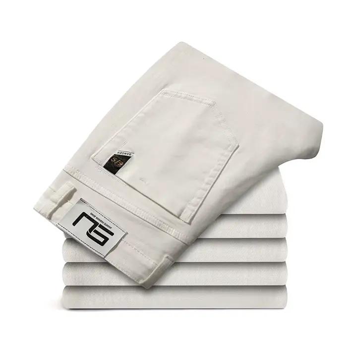 2025 hommes jean blanc mode décontracté Style classique coupe droite régulière pantalon doux mâle