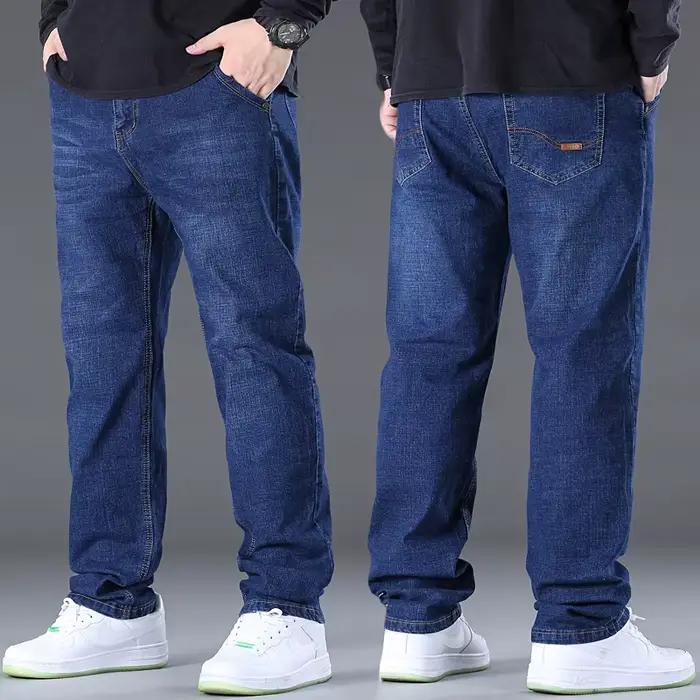 Pantalon en denim homme jeans jambes larges décontracté taille unique four seasons ajustement lâche fermeture zippée tricoté
