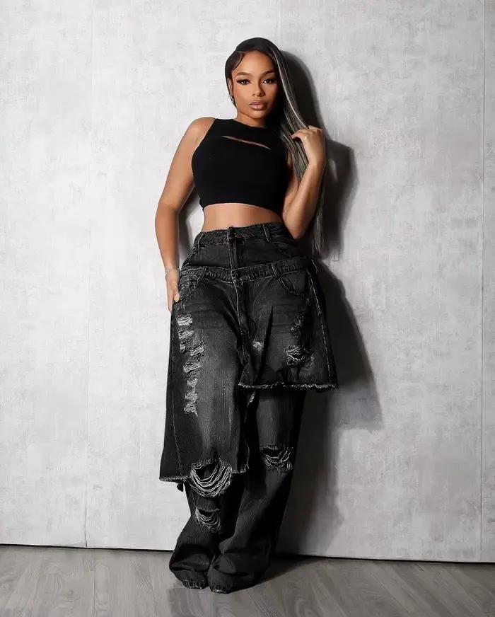 Hip Hop déchiré jean Cargo pantalon Sexy femmes taille haute élégant Streetwear Denim
