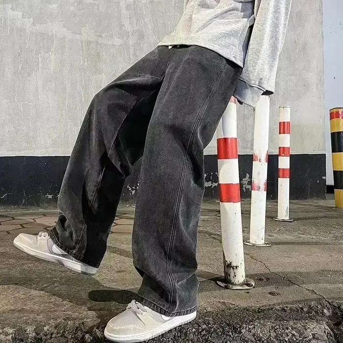 Jean ample pour hommes, style coréen, jeans droit, ample, vitale, pour homme, vêtements de marque, nouveau, 2023, quatre saisons, quotidien, ajustement lâche, fermeture élastique