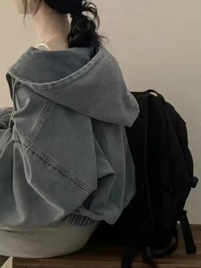 Veste en jean courte ample rétro pour femmes manches longues décontractée pour l'automne hiver vêtements extérieurs polyvalents