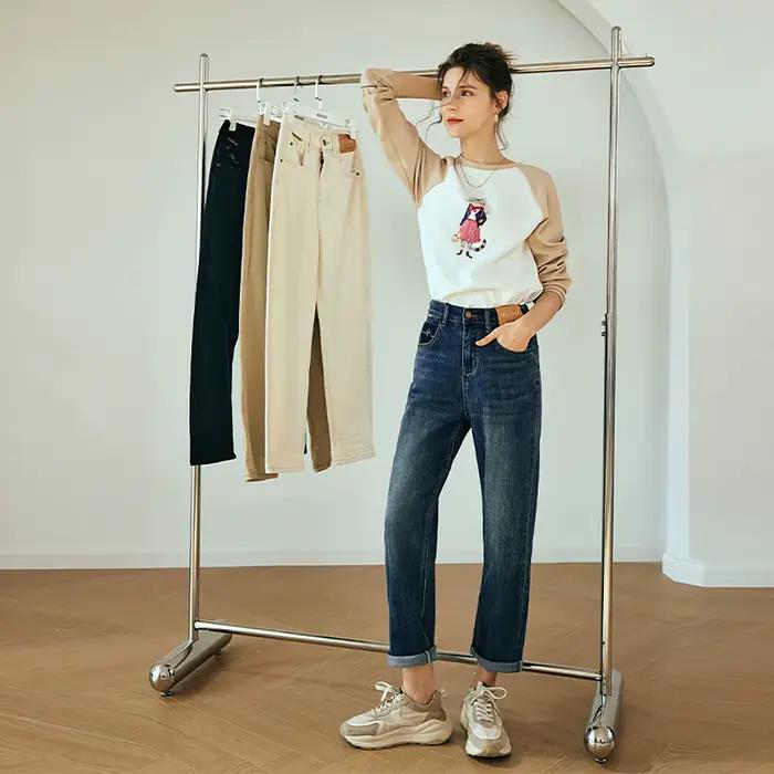 OLrain Vintage Cotton Pancil Jeans Femme Printemps-Été 2026 Élastique Décontracté Confortable Longueur Cheville Jean en