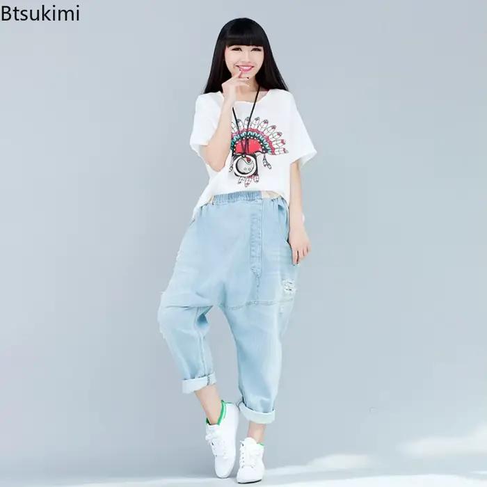 Nouveau 2026 – Jean Baggy Femme Tendance Automne – Denim Coréen Décontracté – Pantalon Croisé Vintage Déchiré