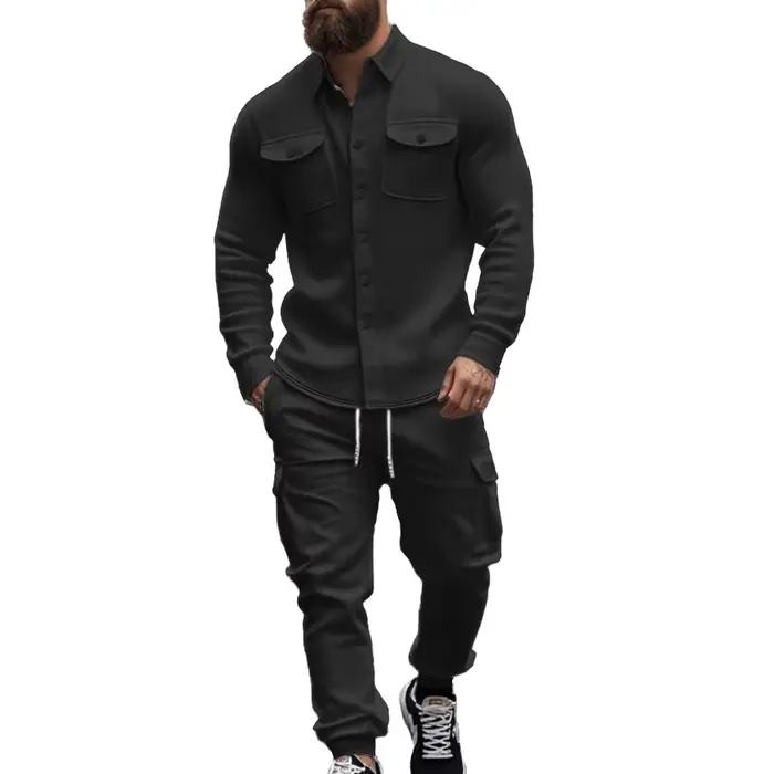 Salopette à capuche vintage style américain hommes ensemble 2 pièces veste sport décontractée pantalon survêtement chaud polaire automne hiver