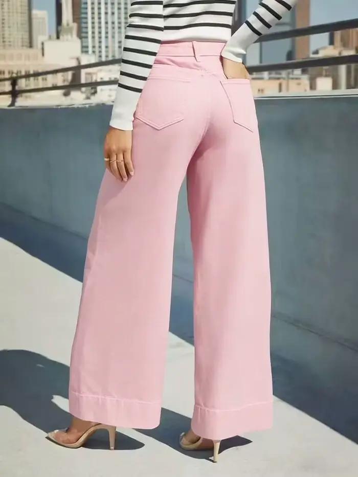 Jean rose taille haute à jambes larges