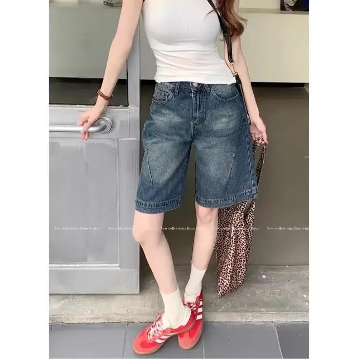 Shorts en jean rétro taille haute pour femme