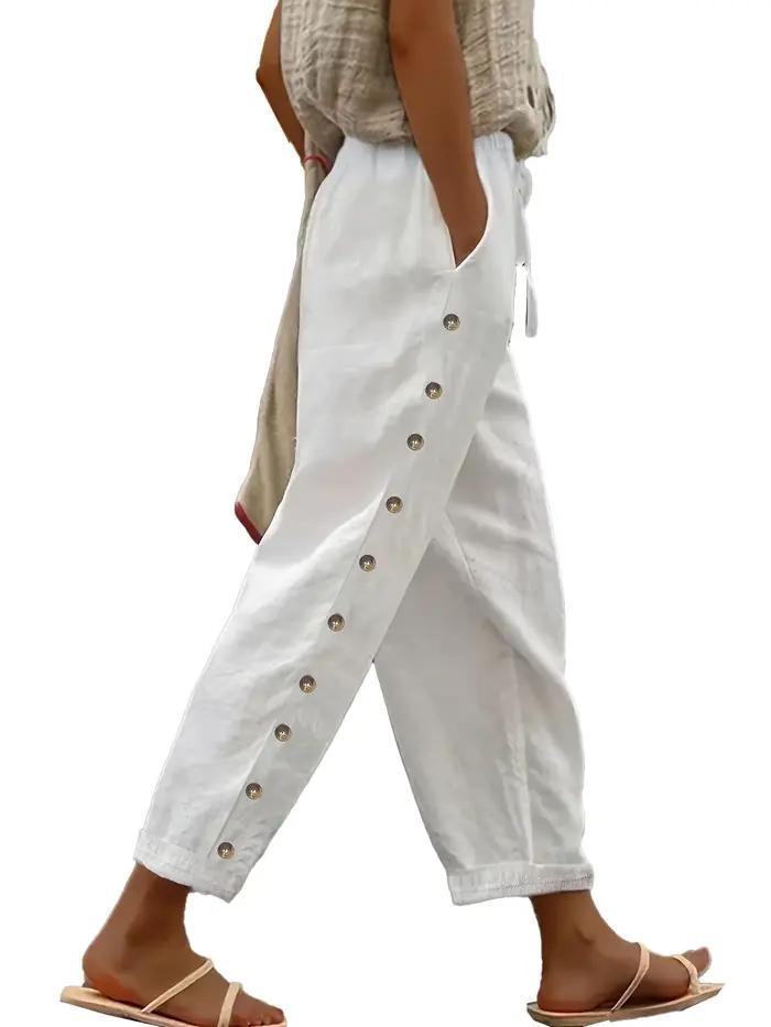 Pantalon taille élastique pour femme décontracté pantalon sarouel polyester longueur cheville style moderne occassions décontractées舒适和风格并存的女性弹性腰身裤 - 舒适休闲宽松裤 - 聚酯长裤 - 现代风格 - 非正式场合
