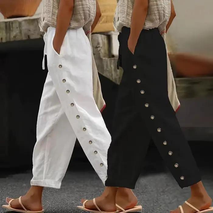 Pantalon taille élastique pour femme décontracté pantalon sarouel polyester longueur cheville style moderne occassions décontractées舒适和风格并存的女性弹性腰身裤 - 舒适休闲宽松裤 - 聚酯长裤 - 现代风格 - 非正式场合