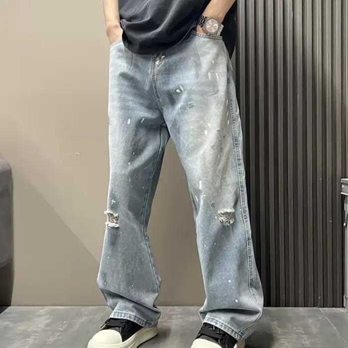 Jeans déchirés décontractés pour hommes coréens