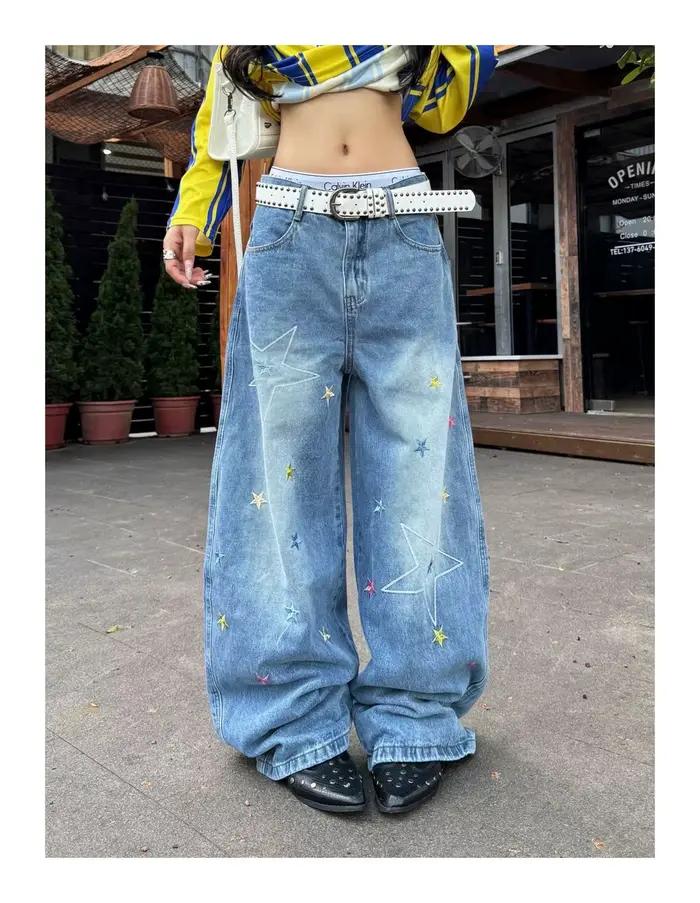 Jeans Scimitar à broderie étoile rétro pour femme