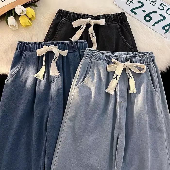 Jeans droits taille haute monochromes pour femmes
