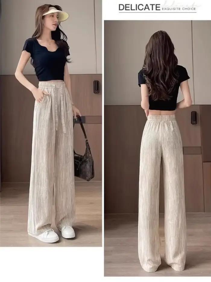 Pantalon large taille haute pour femme