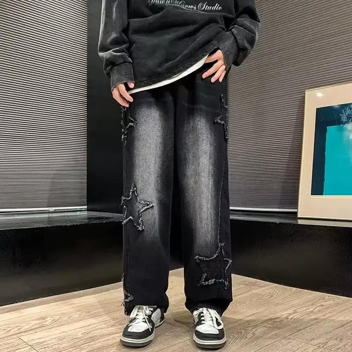 Jeans homme style hip-hop américain coupe droite ample large taille asiatique marque tendance streetwear pour hommes quatre saisons occasions quotidiennes