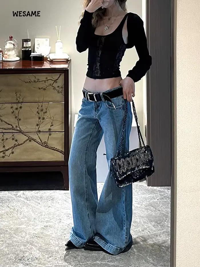 Baggy bas atterrissage Flare jean minimalisme japonais Y2K Clash Street Style Denim pantalon Grunge cloche-bas haute rue