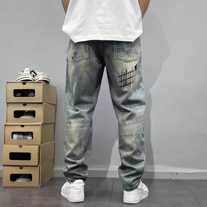 Jean brodé patché vieux lambeaux pour hommes