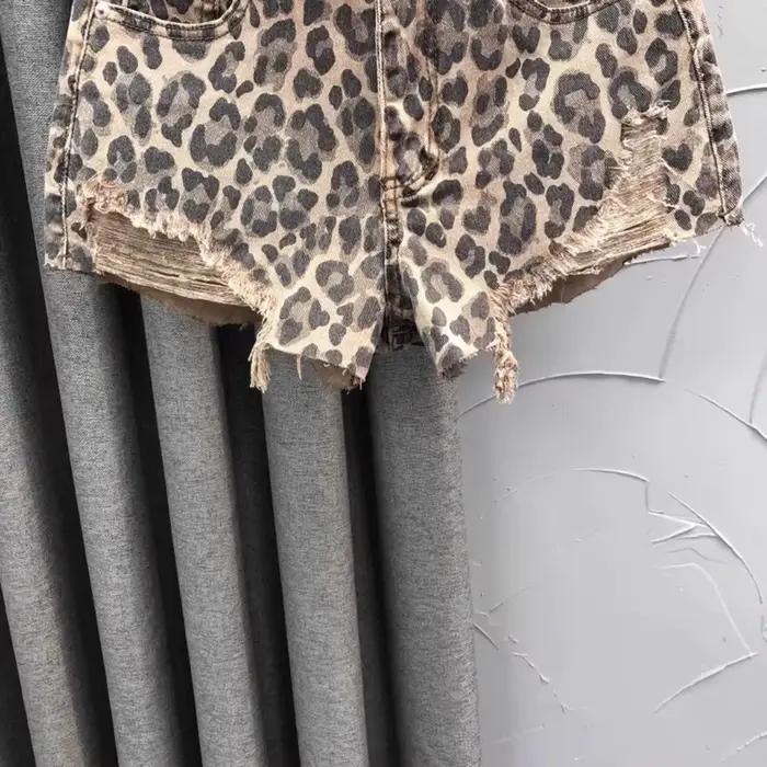 Shorts en jean taille haute imprimé léopard pour femme