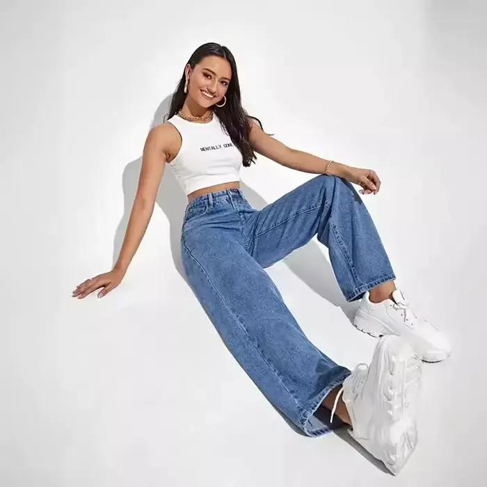 Jean bleu rétro pour femmes