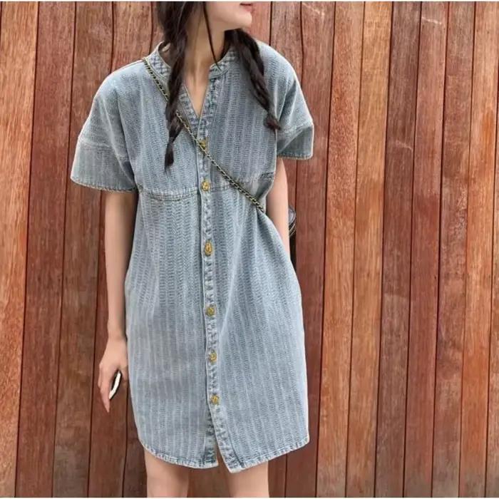 Robe Chemise en Jean Femme Nouvelle Texture 2026 Style Rétro Chic de Hong Kong Design Niche Haute Qualité