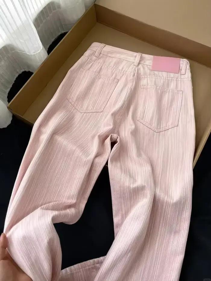 Jean large rayé rose pour femme