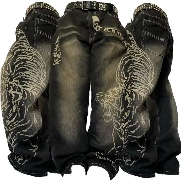 Y2K américain nouvelle mode tigre imprimé jean ample femmes haute rue Harajuku vent tendance décontracté Joker taille haute pantalon à jambes larges