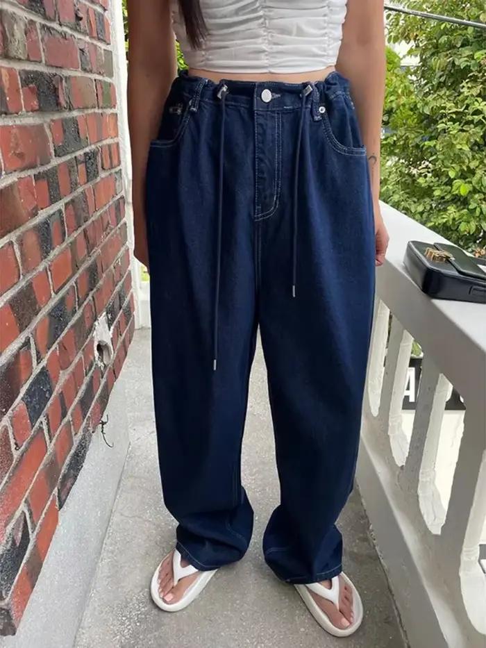Jean droit rétro taille haute pour femme