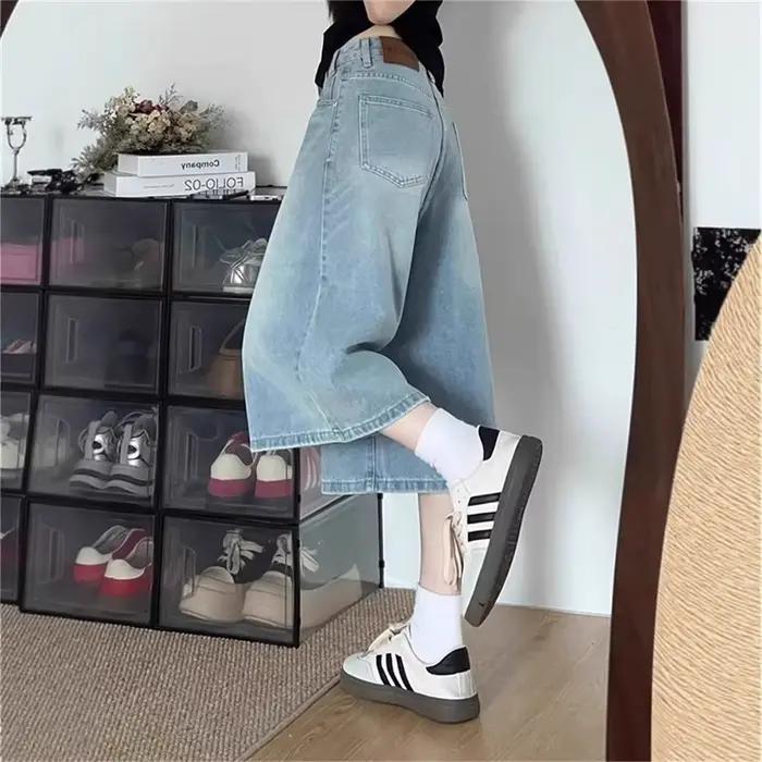 Jean droit taille haute bleu clair délavé pour femme