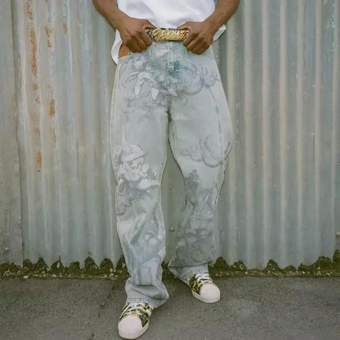 Jeans Baggy Cupidon Style Y2K Polyvalent Pantalon Denim Américain Hiphop Streetwear Unisexuelle Décontractée Droite