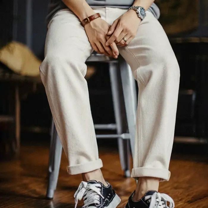 Jean vintage blanc épais délavé pour homme Maden