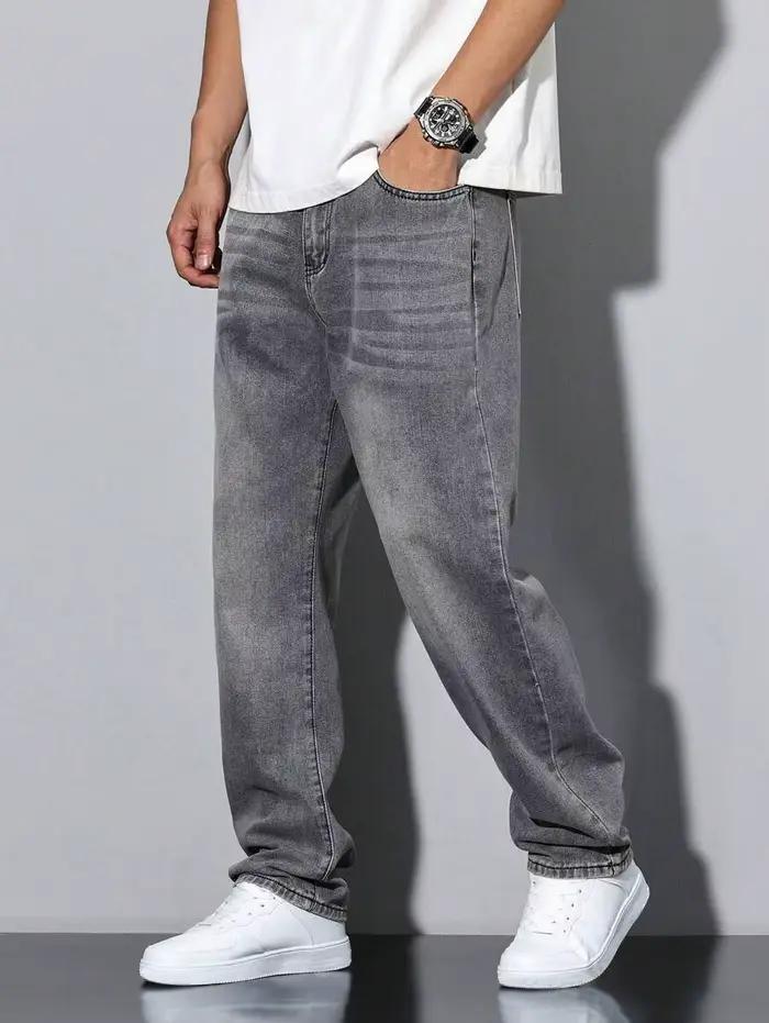 Jean gris slim droit pour hommes