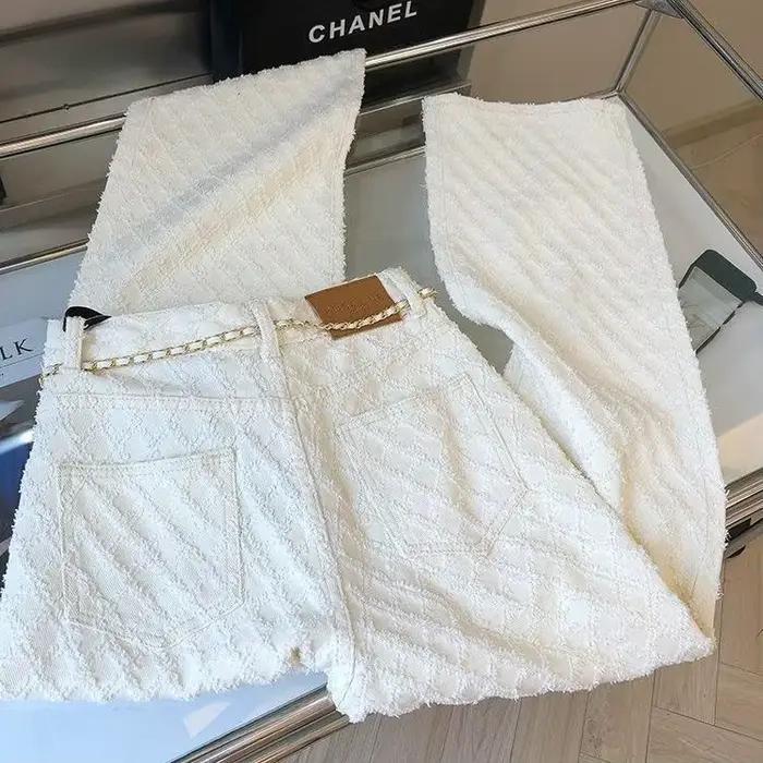 Plaid Jacquard jambe droite pantalon femmes printemps automne coton jean décontracté taille haute