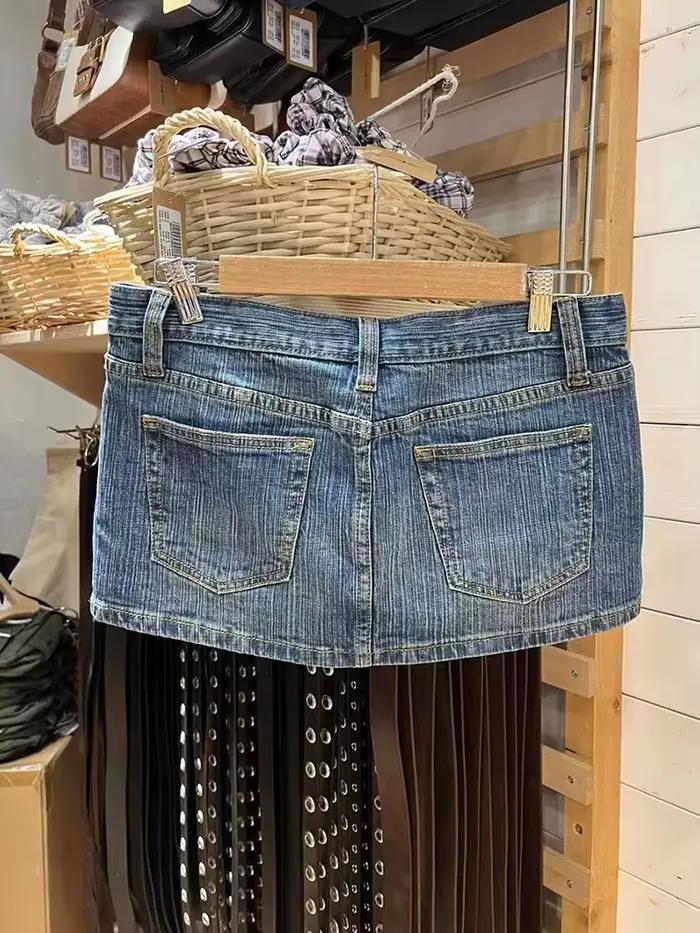 Mini jupes droites en denim vintage pour femmes