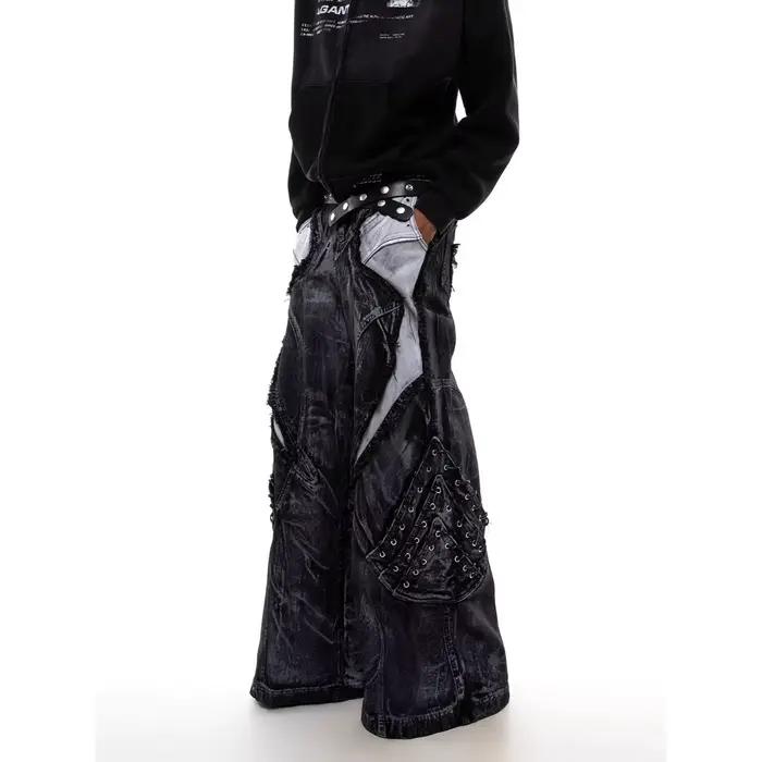 Jean décontracté multipoches 2026 homme style rétro haute technologie ample coupe avec micro-haut-parleur pour hommes四季通用高技术复古多口袋男牛仔裤带微型扬声器宽松版