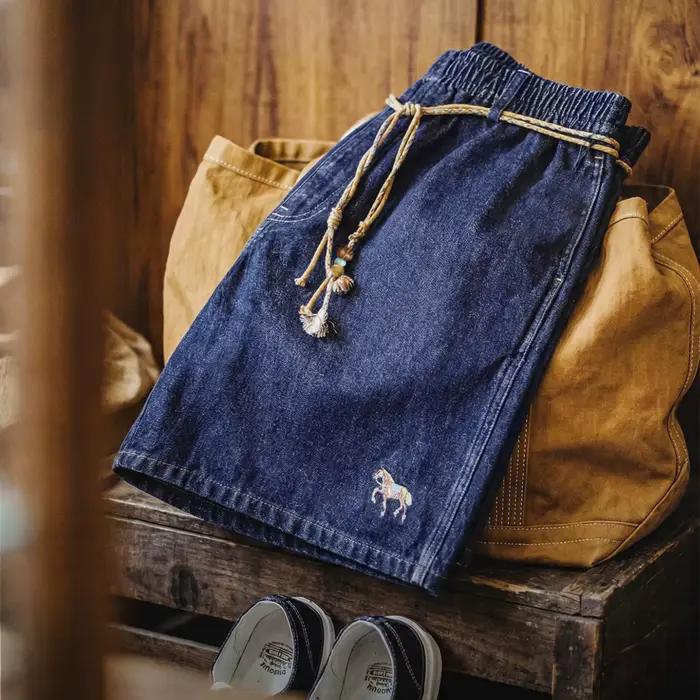Shorts en jean bleu délavé Maden style rétro américain décontractés pour homme pour l'été occasions quotidiennes