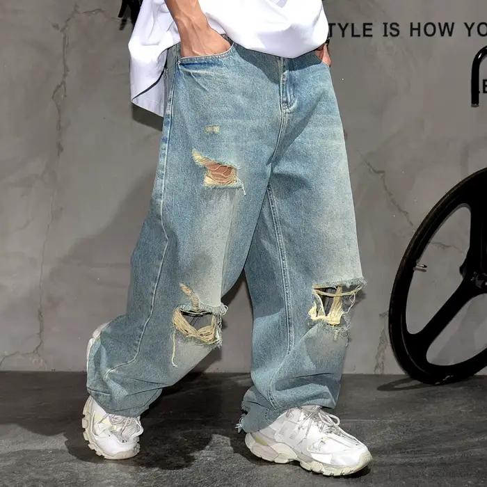 Jeans déchirés bleu clair pour hommes