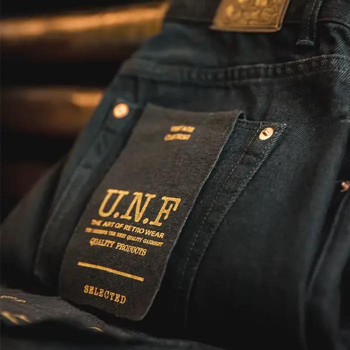 Maden hommes Vintage 12.8oz noir délavé Denim jean taille moyenne droite classique décontracté Zip mouche pantalon pour