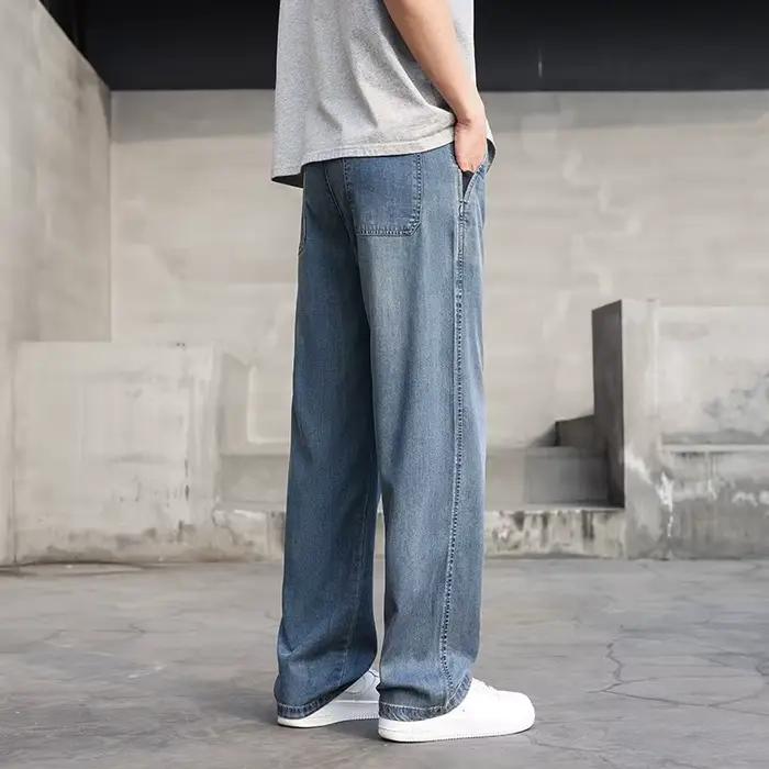 Jean d'été léger et fin homme coupe droite en Lyocell polyester décontracté et élégant pour seniors occasions quotidiennes et cadeaux d'anniversaire